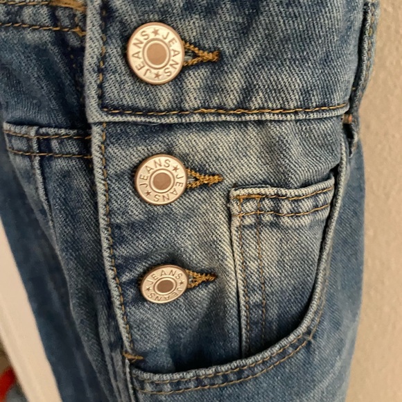 NWOT Denim Bib Denim Overalls Barrel Wide Leg Baggy Adjustable Straps Medium - Picture 7 of 8